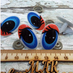 Безопасные рисованные глазки для игрушек с фиксаторами. Голубые с оранжевым. 30 мм.