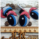 Безопасные рисованные глазки для игрушек с фиксаторами. Голубые с розовым. 36 мм.