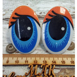 Безопасные рисованные глазки для игрушек с фиксаторами. С оранжевым веком. 60 мм.