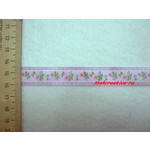 Лента репсовая с цветочным орнаментом, розово - сиреневая, 15 мм